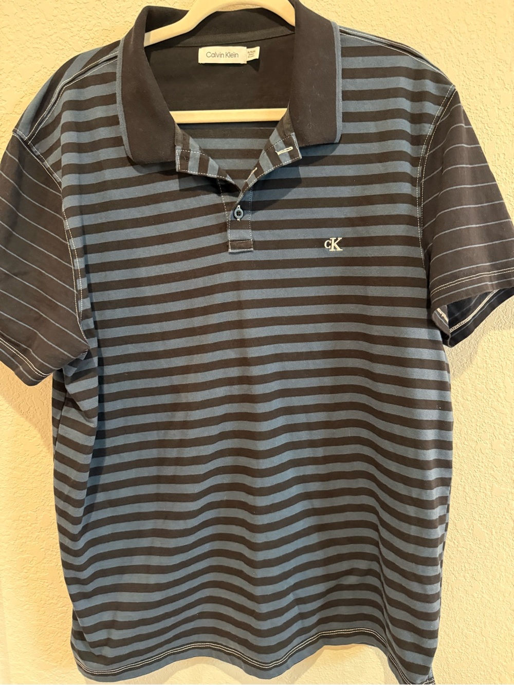 Calvin Klein Blue & Black Horizontal Stripe Short Sleeve Polo Shirt Size XL